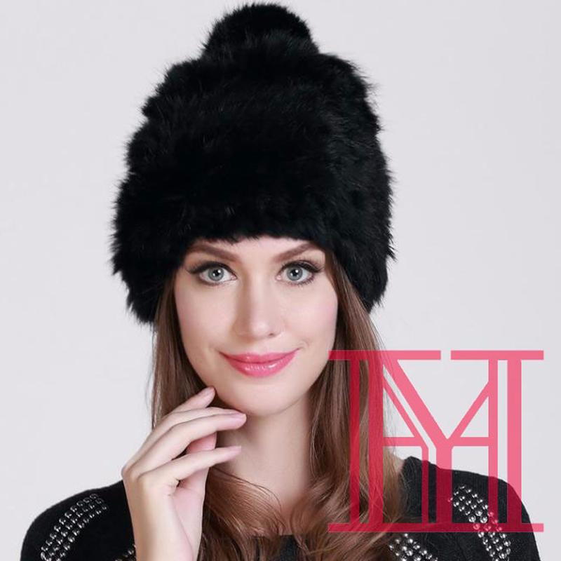 

Women Genuine Knit Fur Hat Nature fur Cap Headgear Headdress Various Fashion 2020 hote sale, Black