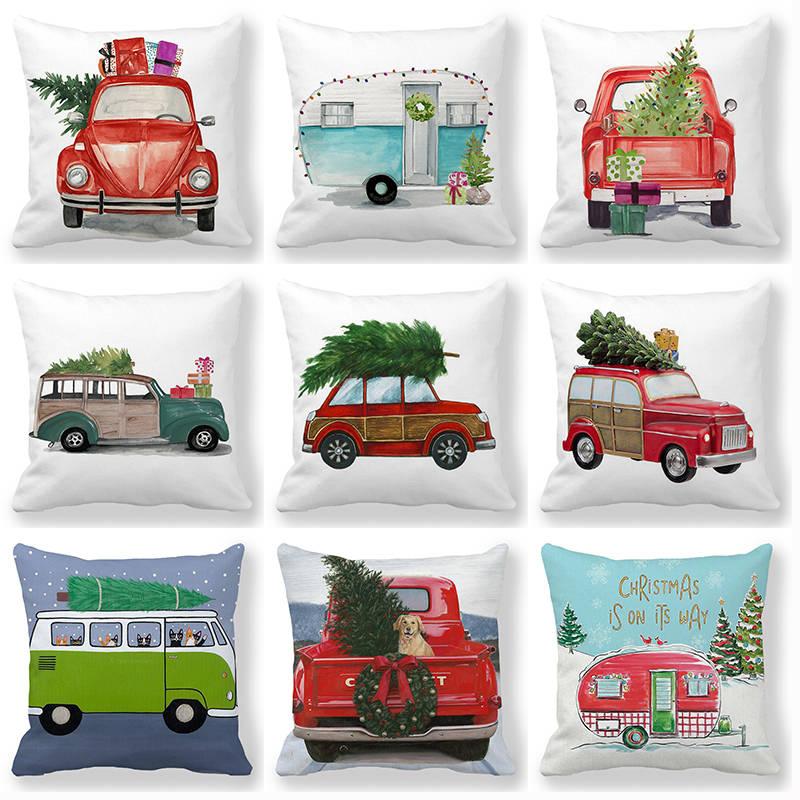 

45*45Cm cartoon car and Christmas tree Super Soft Throw Cushion Covers Home Decoration Pillowcase for Living Room, 14