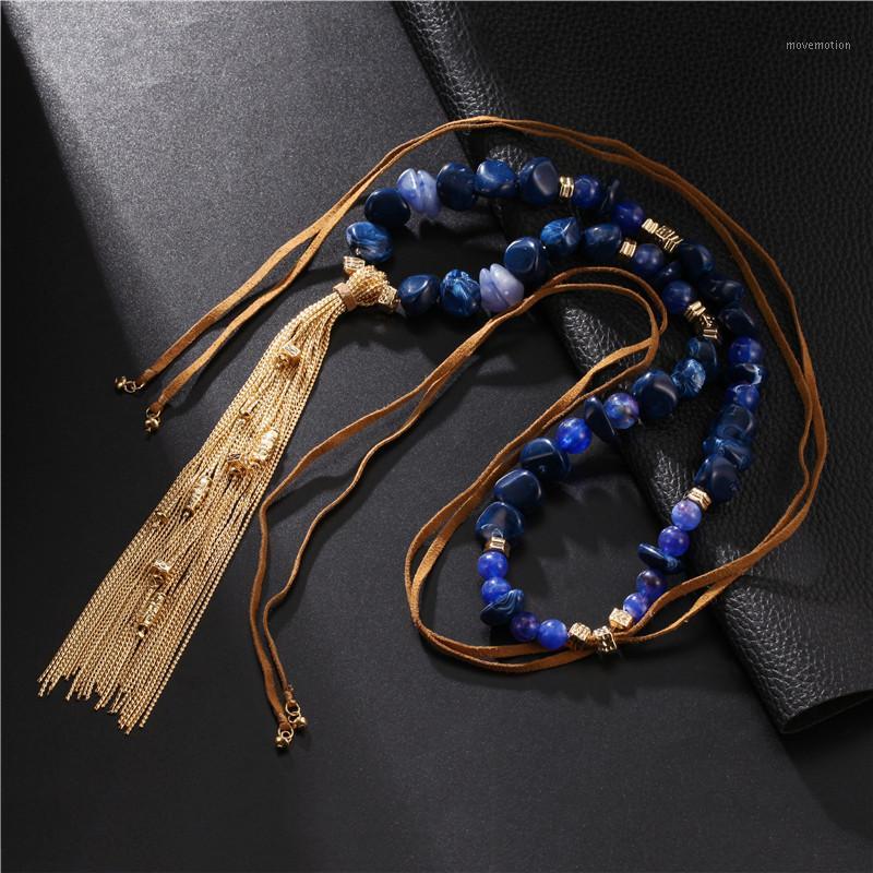 

Fashion Natural Irregular Stone Long Strpe Beads Gold Tassel Necklace Coffee Velvet Adjustable Choker Necklace For Women Gift1
