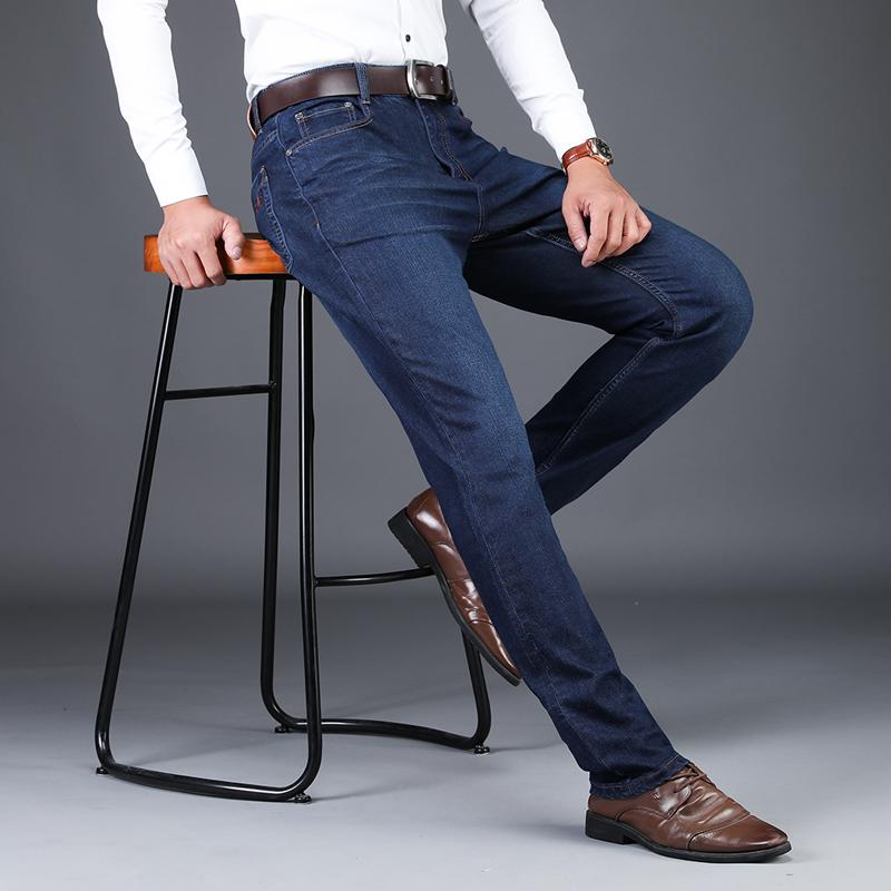 

BROWON Autumn Men Designer Jeans for Men Thick Soft Comfortable Loose Denim Trousers Solid Color Business Jeans for Pants, Blue jeans men