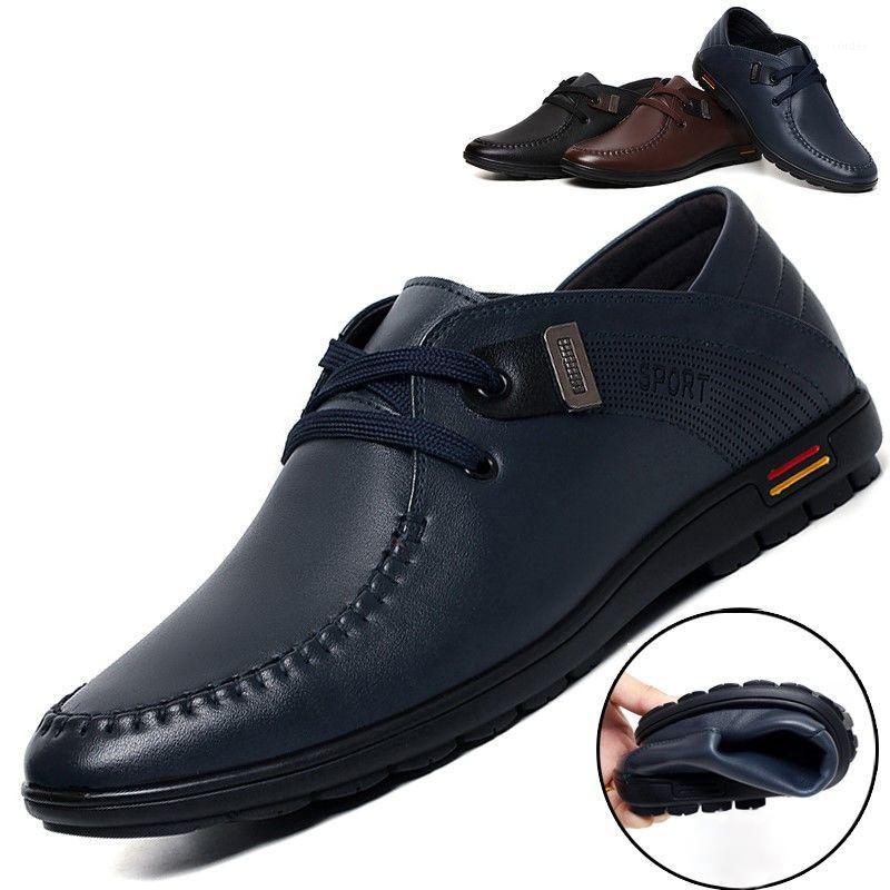 

2020 Leather Casual Men Shoes Fashion Men Flats Round Toe Comfortable Office Dress Shoes Male driving Soft new1