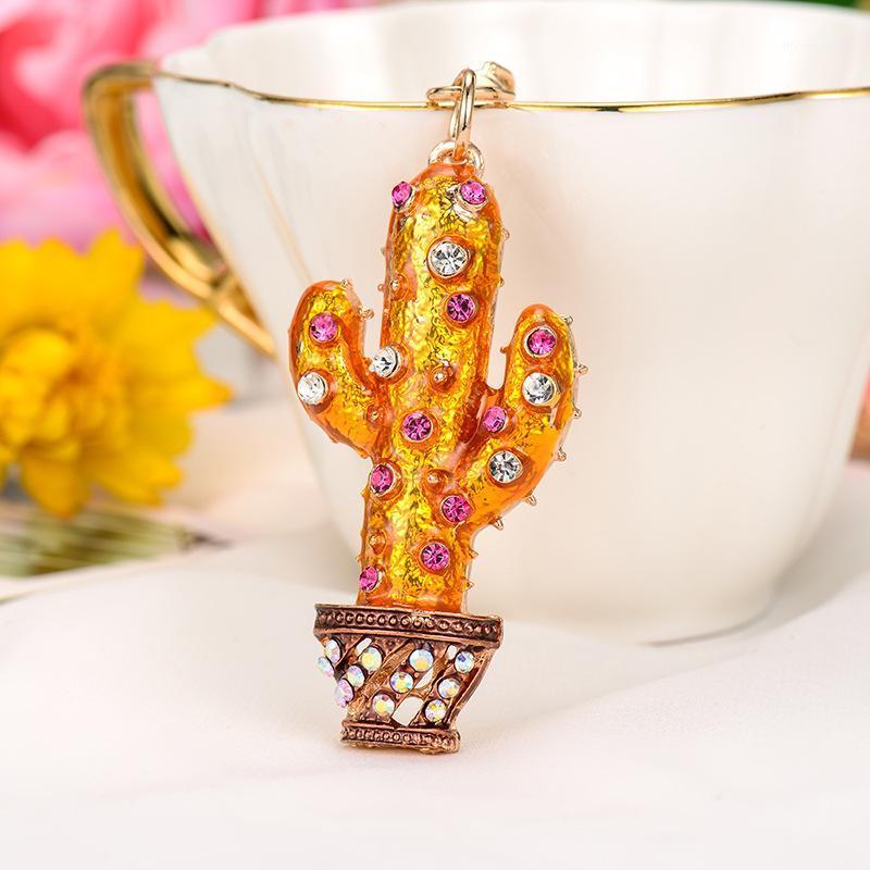 

3D Simulation Green Plant Cactus Potted Keychain Women Girls Lovers Car Key Ring Gift Bags Crystal Pendant Couple Key Chain1