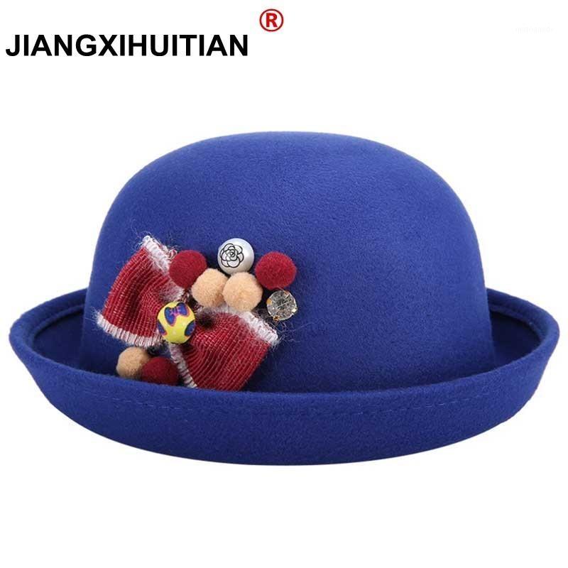 

2020 new Autumn Women Fedora Hat Classical Cap Chapeau femme Imitation Wool Cap Women's Hats Cute Solid Black Bowler Hat Female1