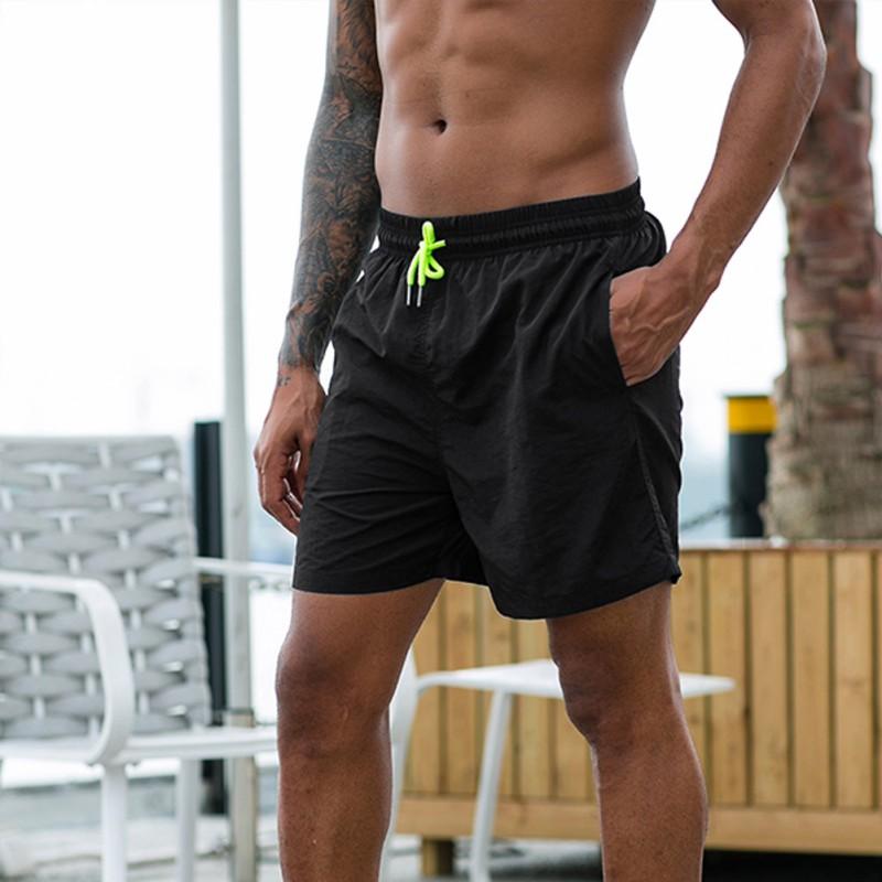 

Men' Outdoor Sports Shorts Summer Beach Style Casual Sweatpants Fitness Running Solid Quick-Dry Shorts, Black
