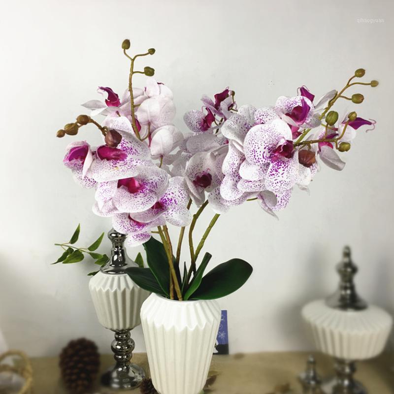 

1 Set=5 flower branches + 2 orchid stems, Real touch Latex Artificial Flowers flores Butterfly Orchid Home Wedding Decoration1, Purple