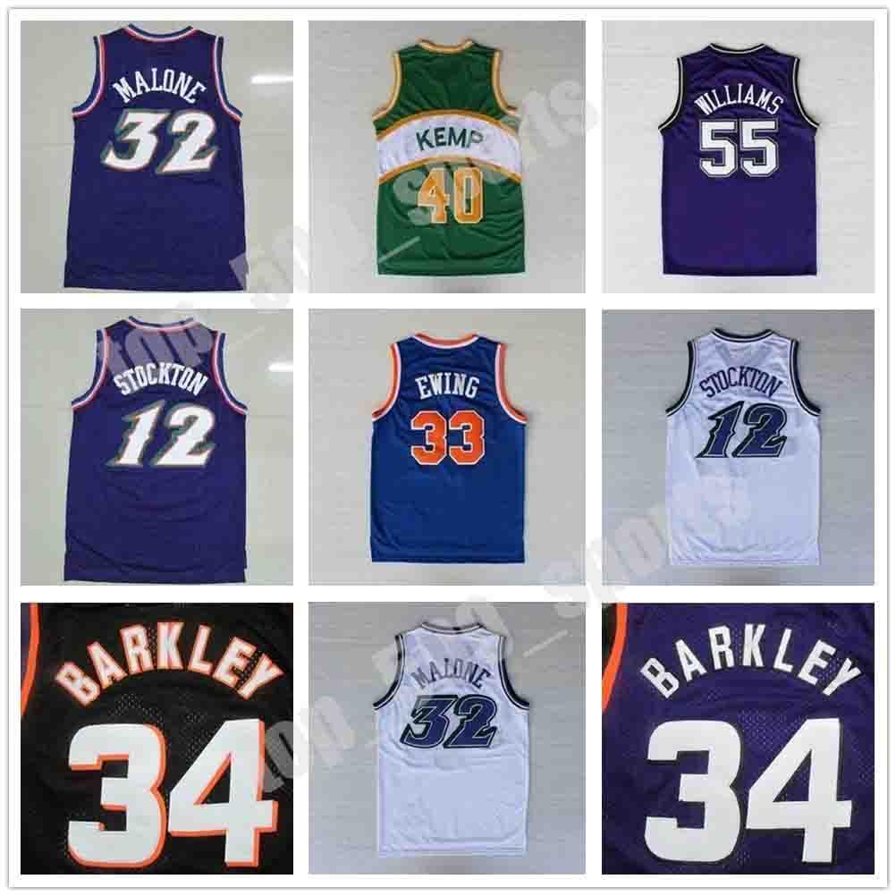 

Retro Basketball Jerseys 33 Larry 12 Stockton 32 Karl Malone Jason Williams Ewing Gary Payton Kemp Barkley Jersey Ncaa, Black;red