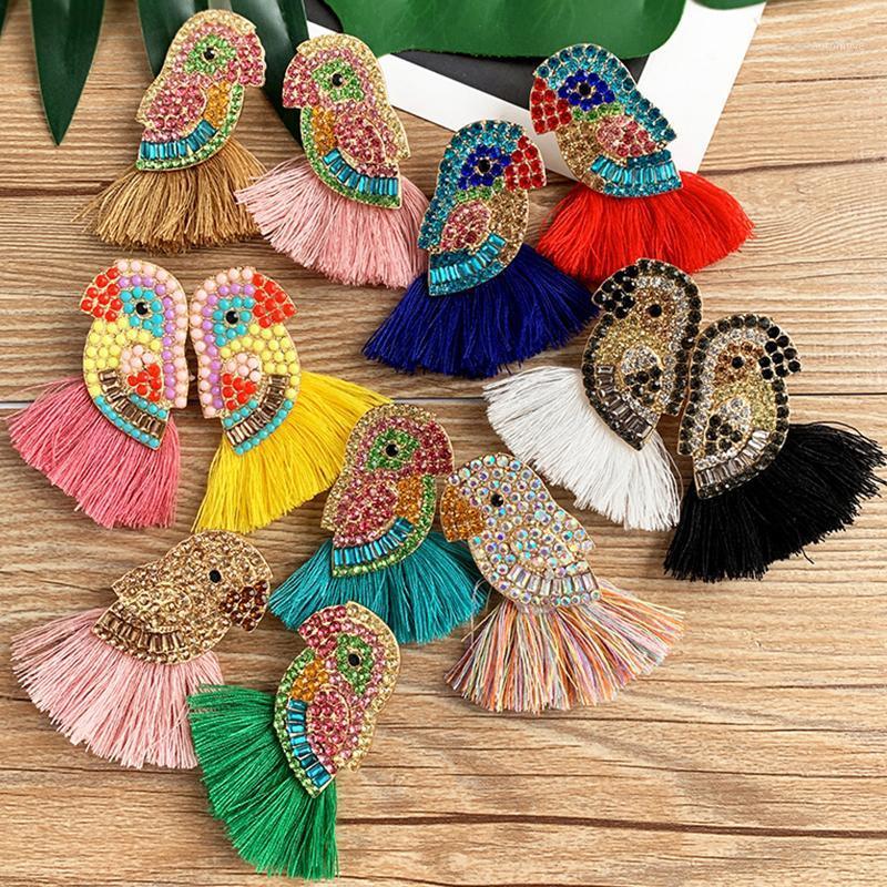 

Bohemian Handmade Crystal BirdsTassel Stud Earrings Women Wedding Girls Party Gift Animal Statement Earring Vintage Jewelry1