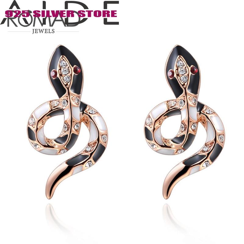 

Stud Aide Snake Ear Cuff Earrings Rose Gold Black Copper With CZ For Women Gift Jewelry R4