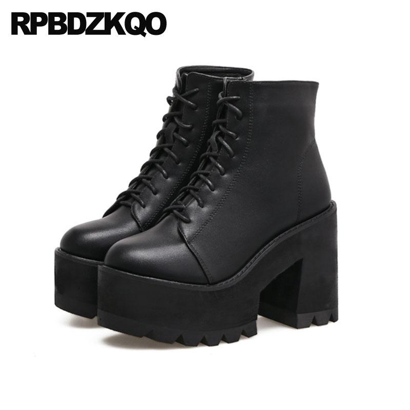 

Lace Up Platform Short Fall Extreme Fetish Shoes Thick Harajuku Women Booties High Heel Chunky Gothic Boots Punk Black 2021