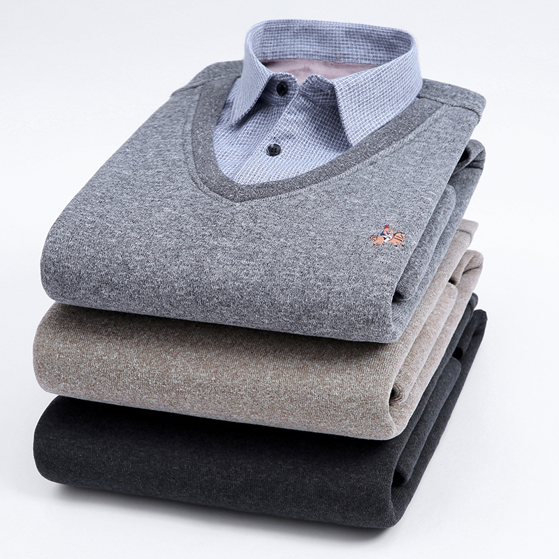 

2021 New Sweater Collar Combination High Quality Wool Plus Veet Thick Winter Men Cardigan Long Sleeve Shirt Trlg, Ldbl-f1101