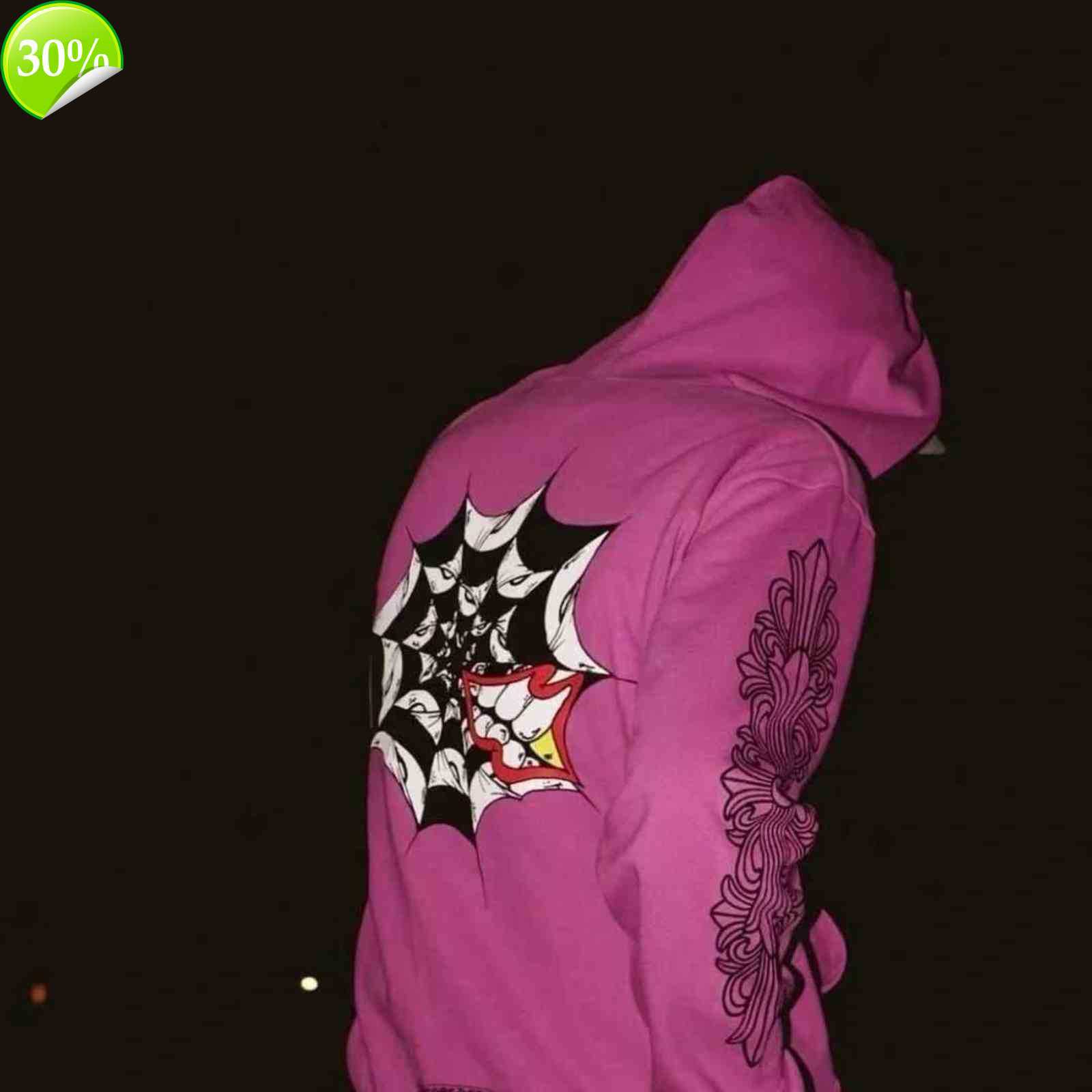 

Men's Hoodies & Sweatshirts 21ss Correct Chrome Top Quality Heart Crosin Mattyboy Graffiti Spider Web Hoodie, Black