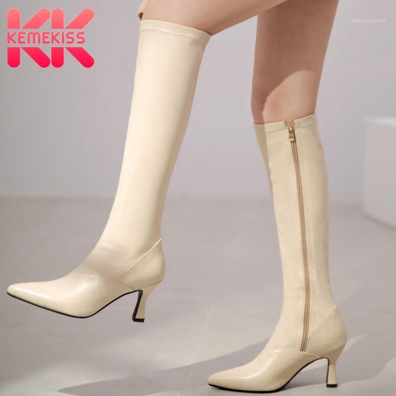 

KemeKiss Women Knee Boots Fashion Zipper High Heel Winter Shoes Woman Sexy Pointed Toe Long Boot Lady Party Footwear Size 33-401, Black without fur