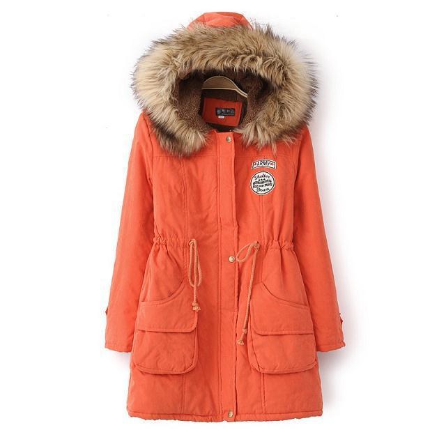 

Winter Women Parkas Jacket Casual Cotton Padded Thick Warm Slim Fur Outerwear Hooded Collar Coat Plus Size Manteau Femme Jacket, Red