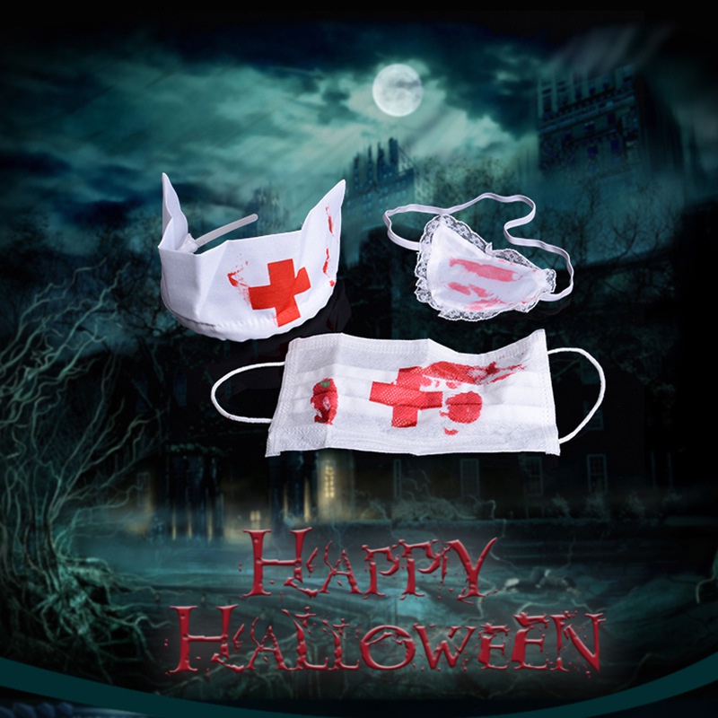 

3 PCS /SET Halloween Bloody Kit Costume Accessory Cosplay Props Fancy Dress Up Set Mask Headpiece And Eyepatch