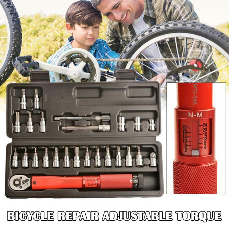 

The Best' 20/25pcs Bicycle Repair Adjustable Torque Wrench Reversible Click Type Torque Wrench 889