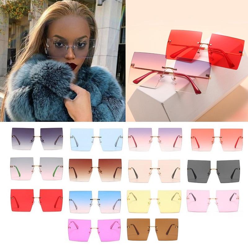 

Sunglasses Wholesale 14 Colors Rimless Square For Women Oversized Alloy Red Blue Sun Glasses Female Uv400 Shades Eyewear