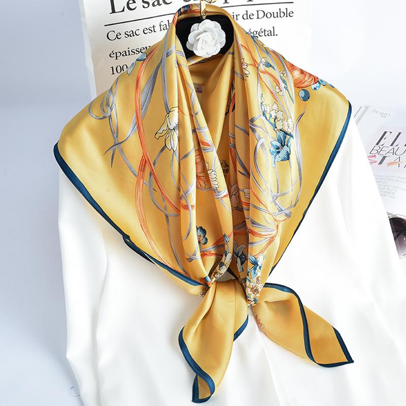 

100% Pure Square Silk Neckerchief Spring Hangzhou Silk Kerchief Headwear for Ladies Printed Bandana Real Square Neck Scarf