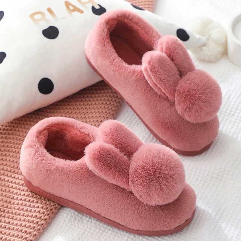 

Winter Women's Warm Slippers Cute Rabbit Shoes Ladies Indoor Home Slippers Female Fluffy Plush Slip On Comfort Women Flats Shoes #zK1E, Cyan-blue