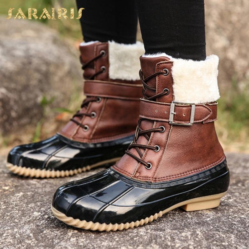 

Brand New Big Size 42 Lace Up Buckle Rainboots Waterproof Warm Plush Fashion Winter Boots Women Shoes Female Snow Boot, Beige