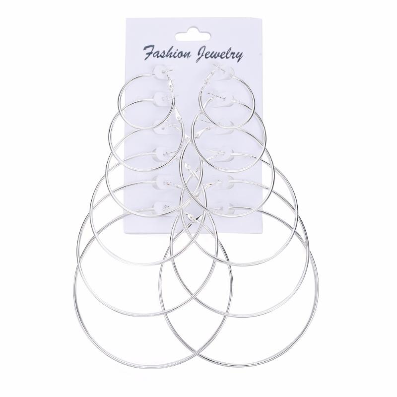 

6Pair/Set Silver Color Gold Simple Style Steampunk Gold 30mm 40mm 50mm 60mm 70mm 80mm Big Circle Hoop Earrings For Women