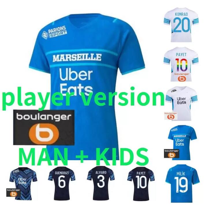 

player version 21 22 soccer jerseys De 2021 OM MILIK maillot foot UNDER BALERDI LUIS HENRIQUE BENEDETTO KAMARA PAYET football shirts men + kids kit
