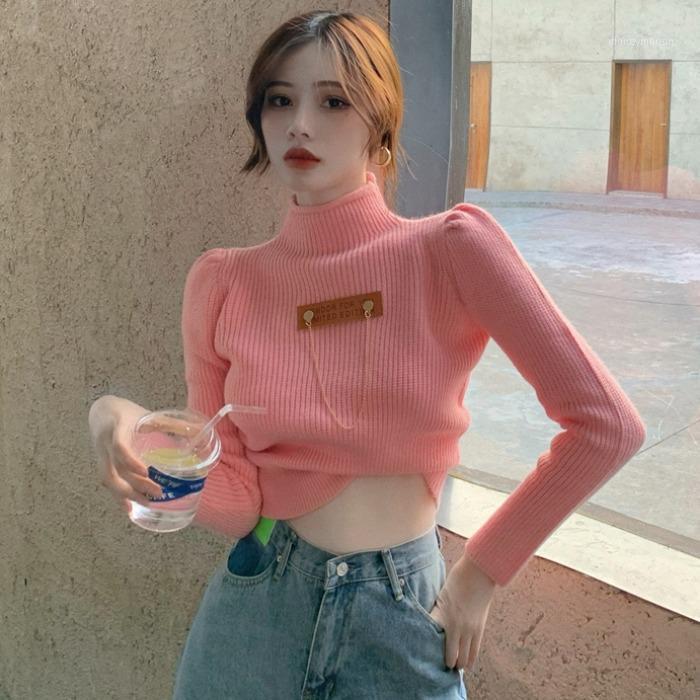 

High-necked Sweater High Street Fashion Chain Slim Solid Color Cropped Knitwear Pullover Sweaters Winter Clothes Women1, Black