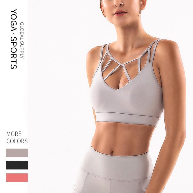 

Shoulder Belt Movement Bra Personality Zipper Fitness Gym Quick-drying Breathable Yoga Bra Underwear, Gray