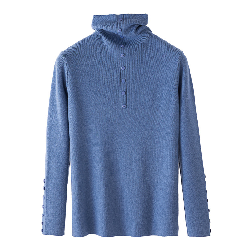 

2021 New Autumn Winter Turtleneck Women Jumper Korean Button Noel Pull Femme Hiver Knitwear Casual Pullover Knitted Sweater D7fo, Black