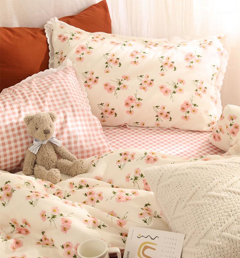 

Cute flower bedding set teen girl,cotton  queen king pastoral floral double home textile bed sheet pillow case duvet cover1, Picture color