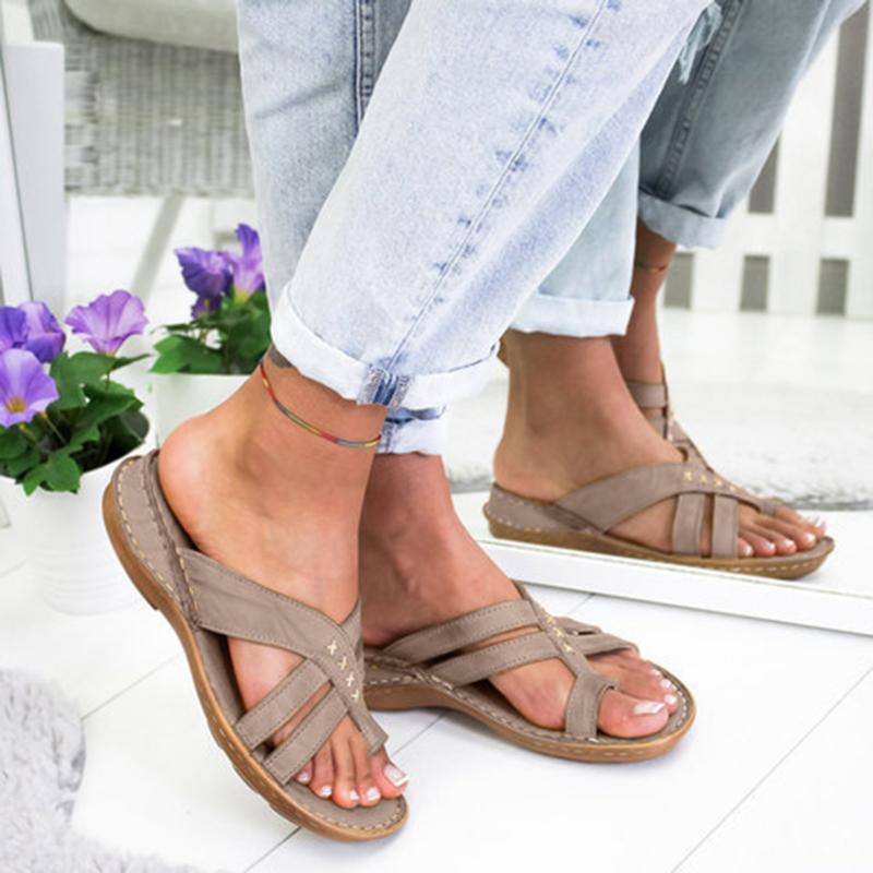 

Women Sandals Rome Style Summer Sandals For 2021 Flip Flops Plus Size 36-43 Flat Beach Summer Zapatos Mujer Casual Shoes, Brown