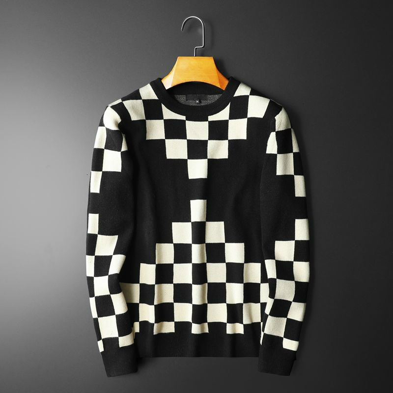 

Men's Blouse Winter 2021 Knitted Shirt the Vidad Black White Check Out Fashion Heren Nightgown Sbx9, The shown in figure