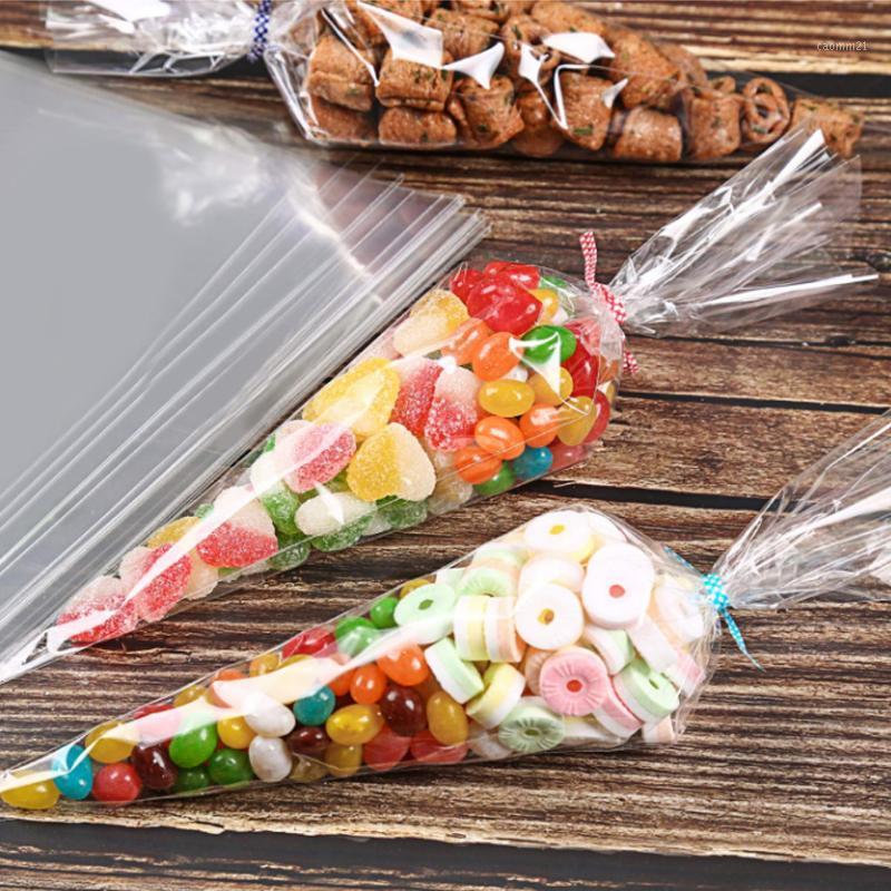 

50/100/200 PCS Transparent Package Cello Cellophane Cone Sweet Candy Party Wedding Favor Gift Bags Free Ties DIY Gifts1