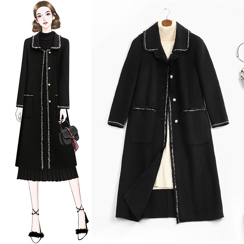 

8995 chubby sister mm early autumn woolen coat loose large women's 2020 new woolen coat, Black