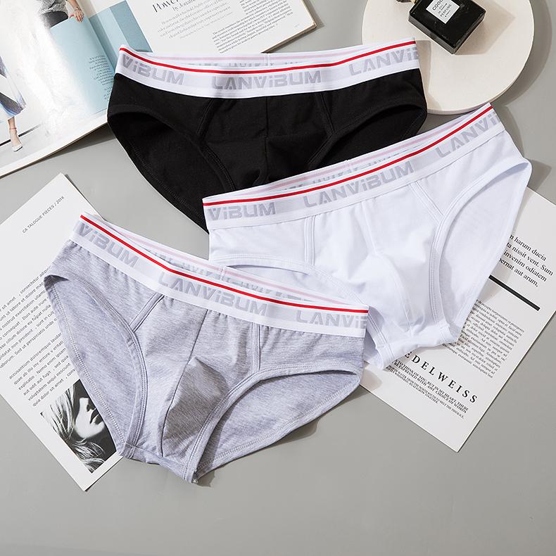 

Men Cotton Underwear Briefs Breathable Cuecas Male Solid Underwear U Convex Super-Elastic Sexy Underpants Comfortable Striped, White