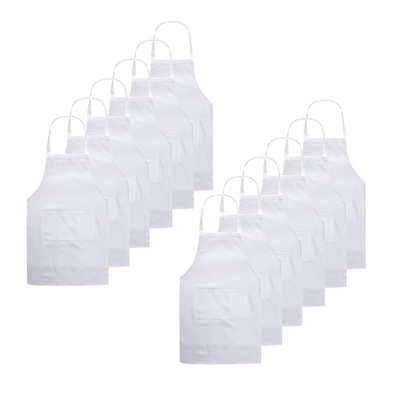 

HOT SALE Bib Aprons for Restaurant- Unisex Apron Bulk with 2 Roomy Pockets Machine Washable for Kitchen Crafting BBQ White 12Pcs