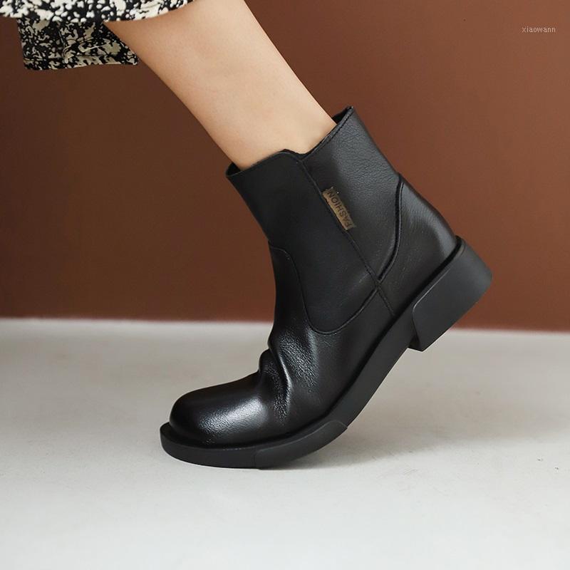 

autumn winter ankle boots women genuine leather shoes woman autumn shoes rubber boots female side zipper flat botas mujer1, Black