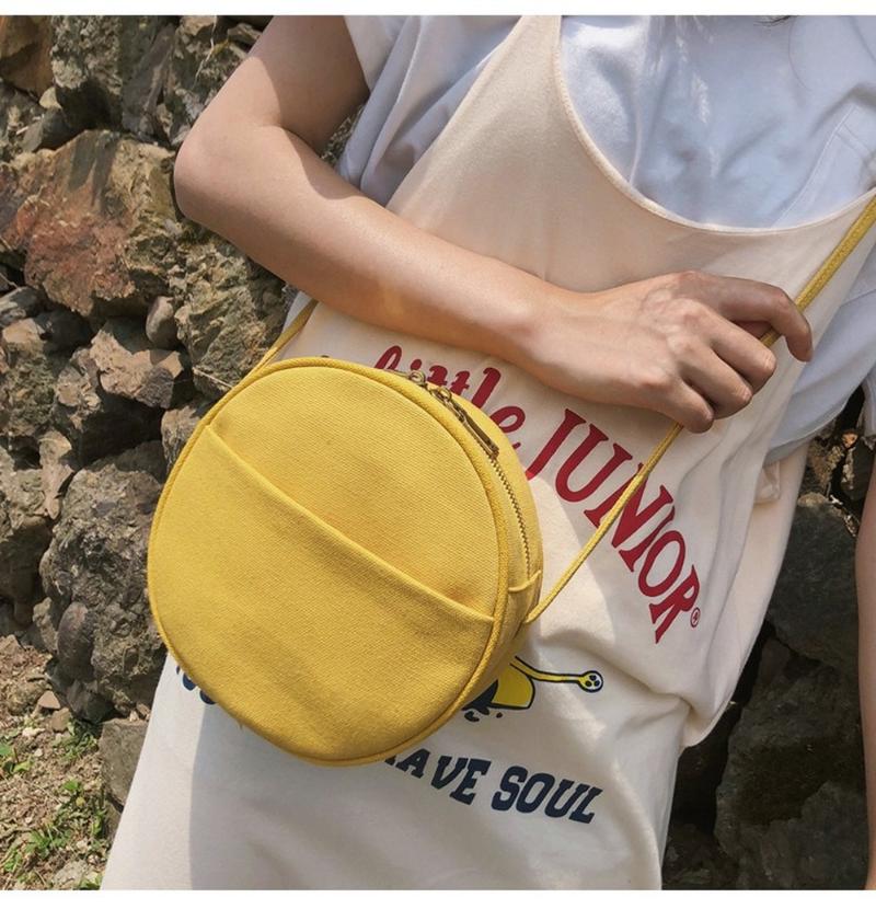 

2021 new canvas small bag female small fresh art Harajuku messenger shoulder bag canvas round, Black