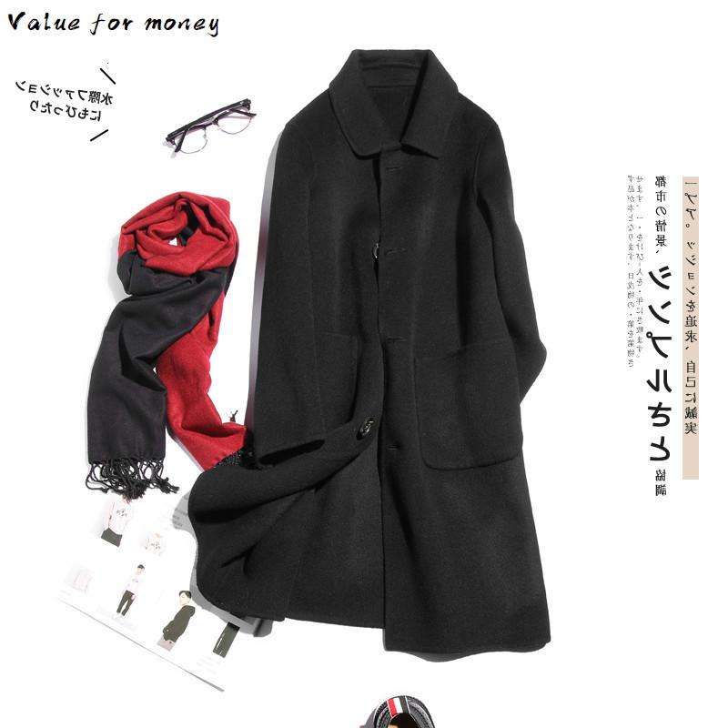 

Wool 100% Coat Men Handmade Double-sided Man Jacket Spring Autumn British Windbreaker Mens Coats Overcoat KJ1557, Black