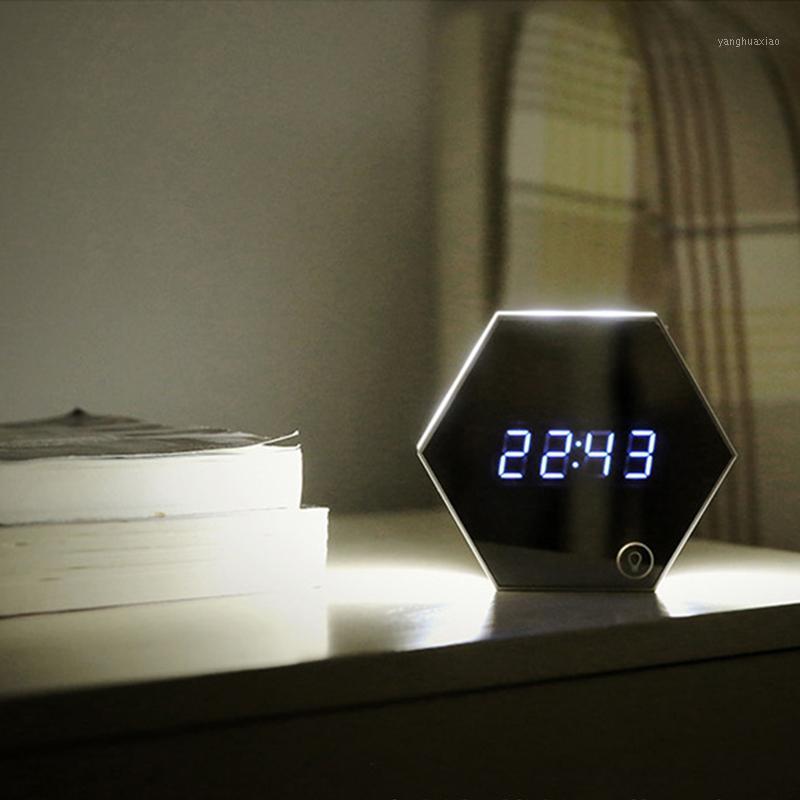 

New Electronic Multifunction LED Night Light Wall Clock Mirror Digital Display Alarm Clock Snooze Light-emitting whi1