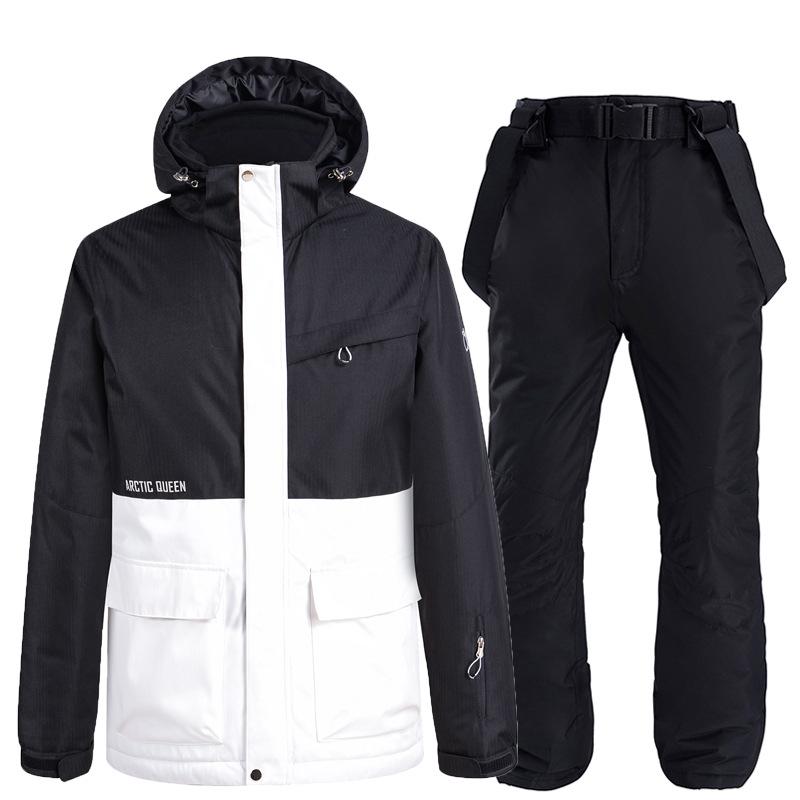 

The new snowboard suits for men and women couples windproof, waterproof and warmth thickened Korean ski pants suit, Ivory