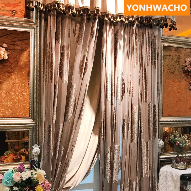 

Custom curtains Luxury European bedroom embroidered tulle coffee velvet solid cloth blackout curtain tulle valance drape B247