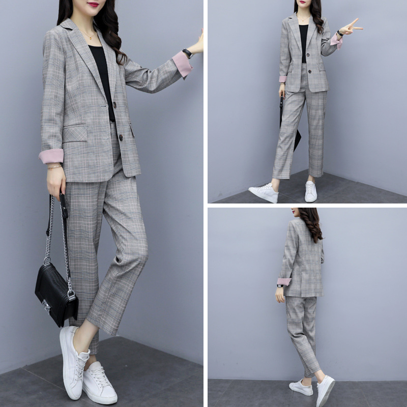 

2021 New Chess fall Korean casual lapel amendment unique British style breasted suit for woman A0PS, Picture color