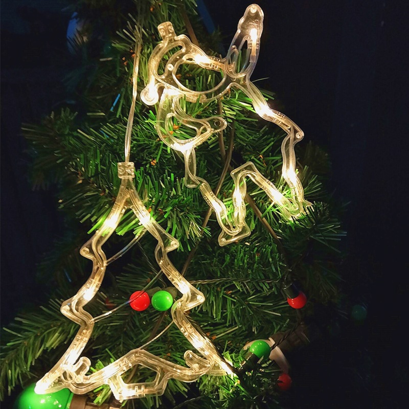 

Hot Sale Christmas Lights LED Suction Cup Lights Deer Bells Pine Trees Stars Moon Window Holiday Decoration Lights