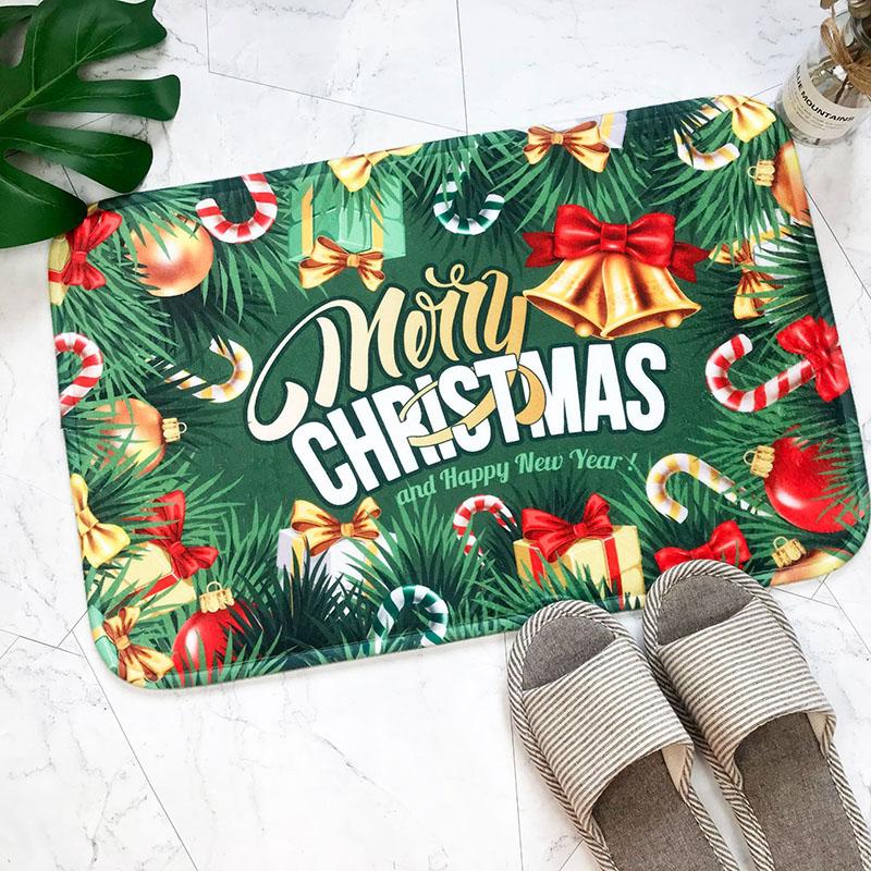 

60*40cm Merry Christmas Mat Christmas Tree Santa Printing Flannel Floor Mat Non-slip Welcome Doormat Xmas Party Home Carpet, D04