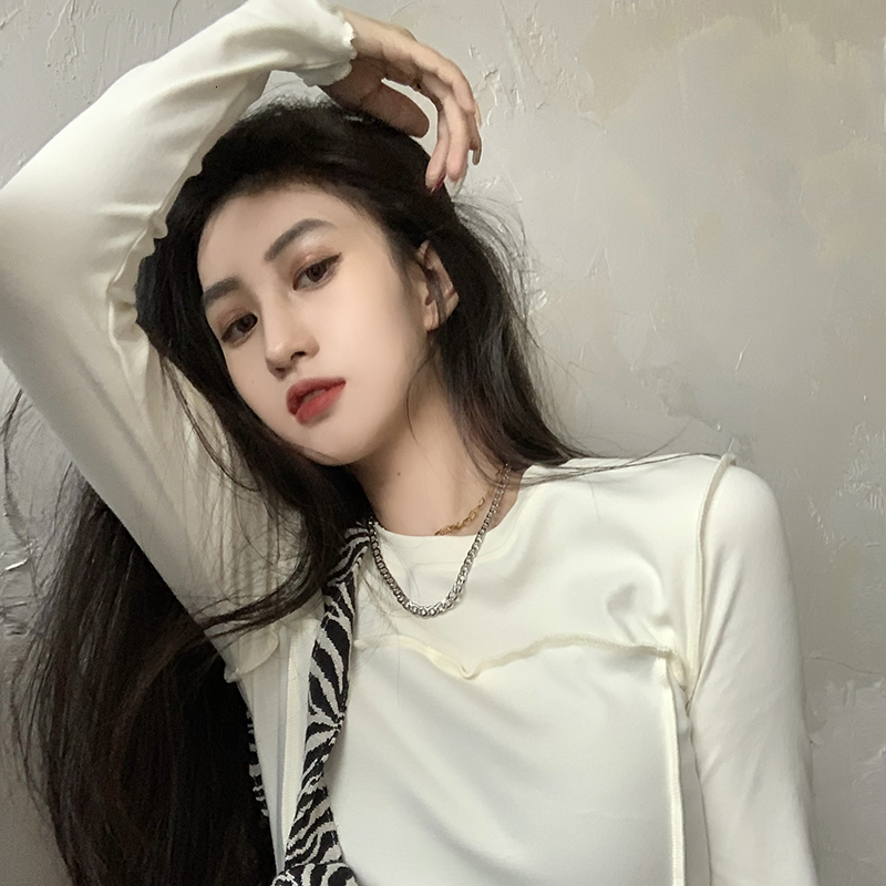 

2021 New 2 colours Korean autumn shreds women thin tops color women's femme shirt (c2912) ROY4, Black