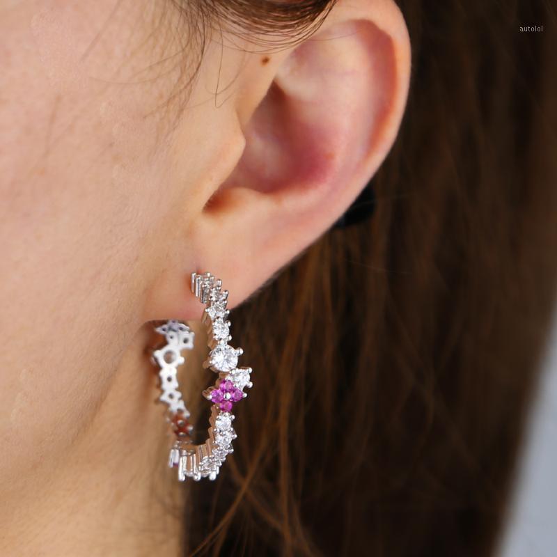 

classic sparking clear cz red flower new hoop design cz cluster full stone hoops fashion women chic earring1