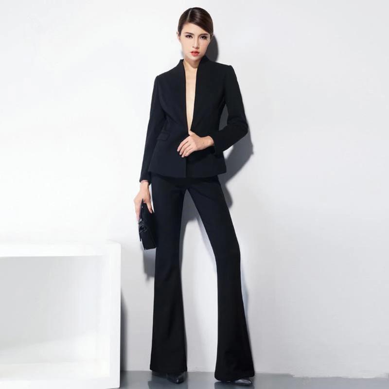 

Black Custom Made Autumn Bussiness Formal Elegant Women Suit Set Blazers Pants Office Suits Ladies Pants Suits Trouser, Picture style
