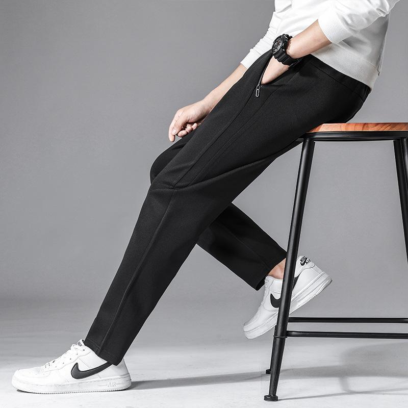 

20 Autumn and Winter New Style Athletic Pants Men Single Layer Breathable Elasticity Casual Pants Extra-large Trousers Lace-up K, Black and white with pattern