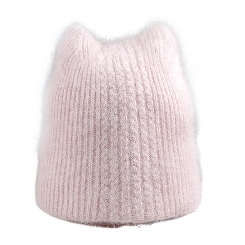 

Winter Knitted Beanie Hat Cute Kitty Ears Furry Faux Wool Skull Cap Ear Warmer J78E, White