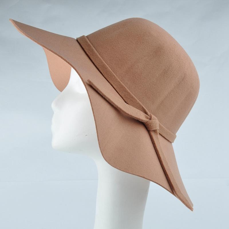 

2020 New Fashion Retro Women's Wide Brim Hat Bowknot Wool Bowler Fedora Hat Ladies Floppy Cloche Sun Beach, Black